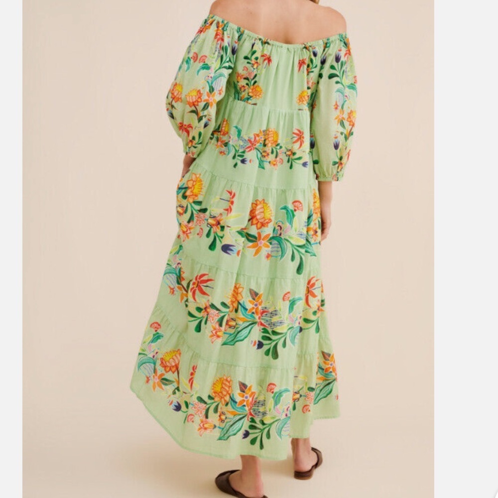 FARM RIO X ANTHROPOLOGIE  OFF THE SHOULDER TIERED FLORAL NWT DRESS SZ S - Picture 3 of 16
